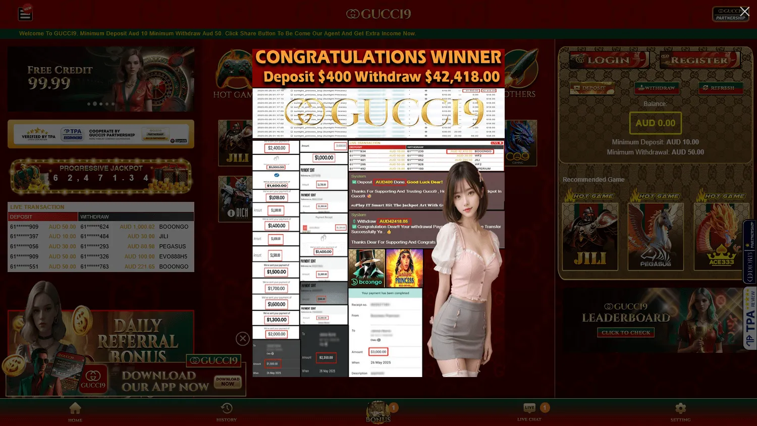 Gucci9 Casino desktop games screen